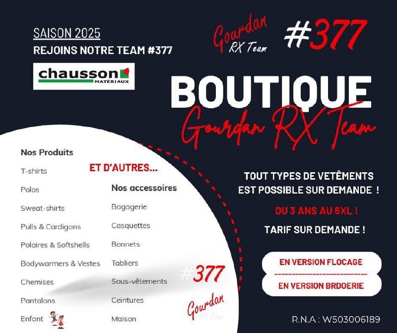 Présentation des produits et accessoires de la boutique Gourdan RX Team